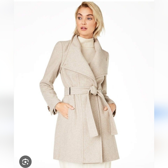 Calvin Klein Jackets & Blazers - Calvin Klein Beige Wool Asymetrical Belted Coat